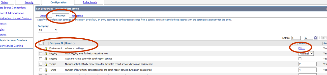 Cognos 10 Administration Advanced Settings