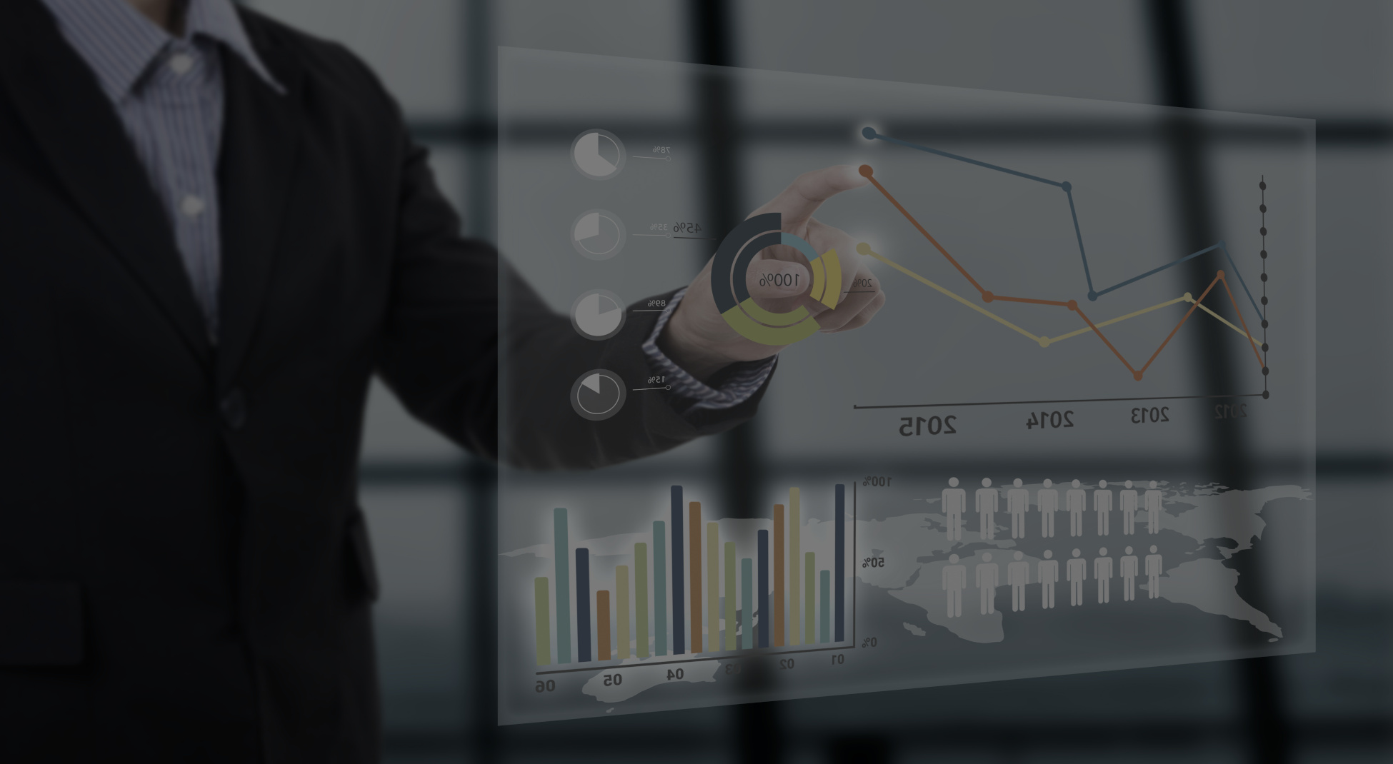 Businessman touching financial analysis graph with key performance indicators on virtual screen.